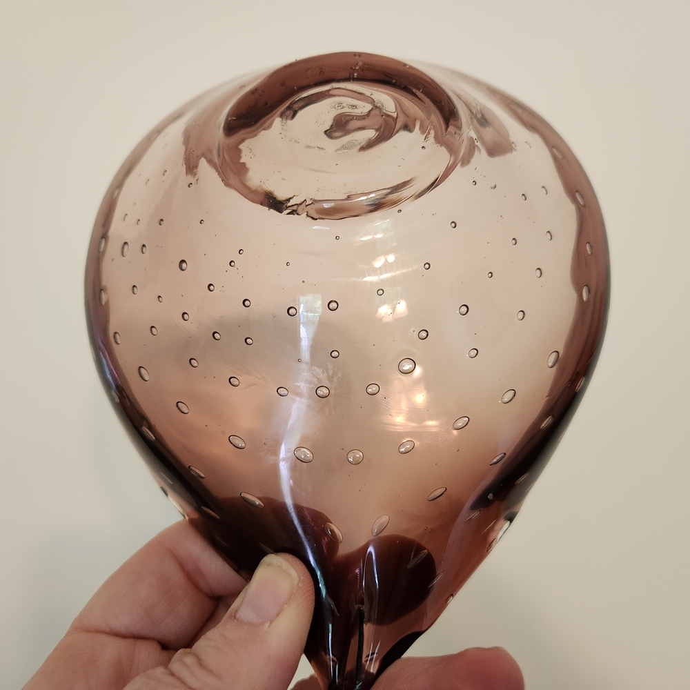 Amethyst Hand Blown Art Glass Bullicante Controlled Bubble Heart Shaped Dish - Picture 8 of 15